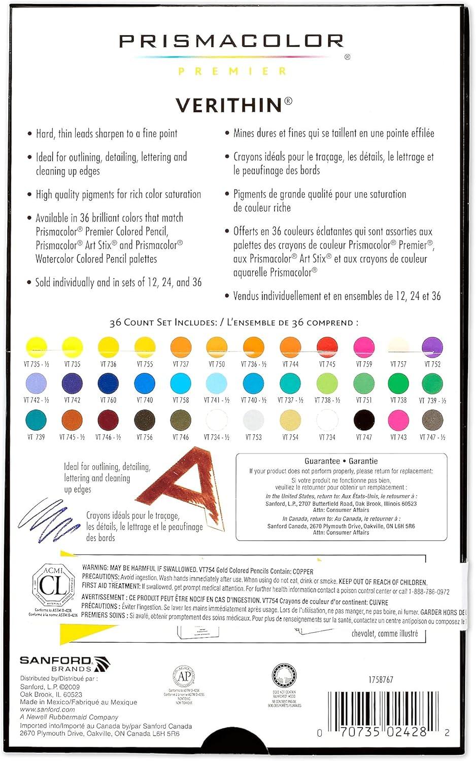 Prismacolor 2476 Verithin Coloured Pencils, Assorted Colours, 12-Count(36 Count (Pack of 1)) - view 2