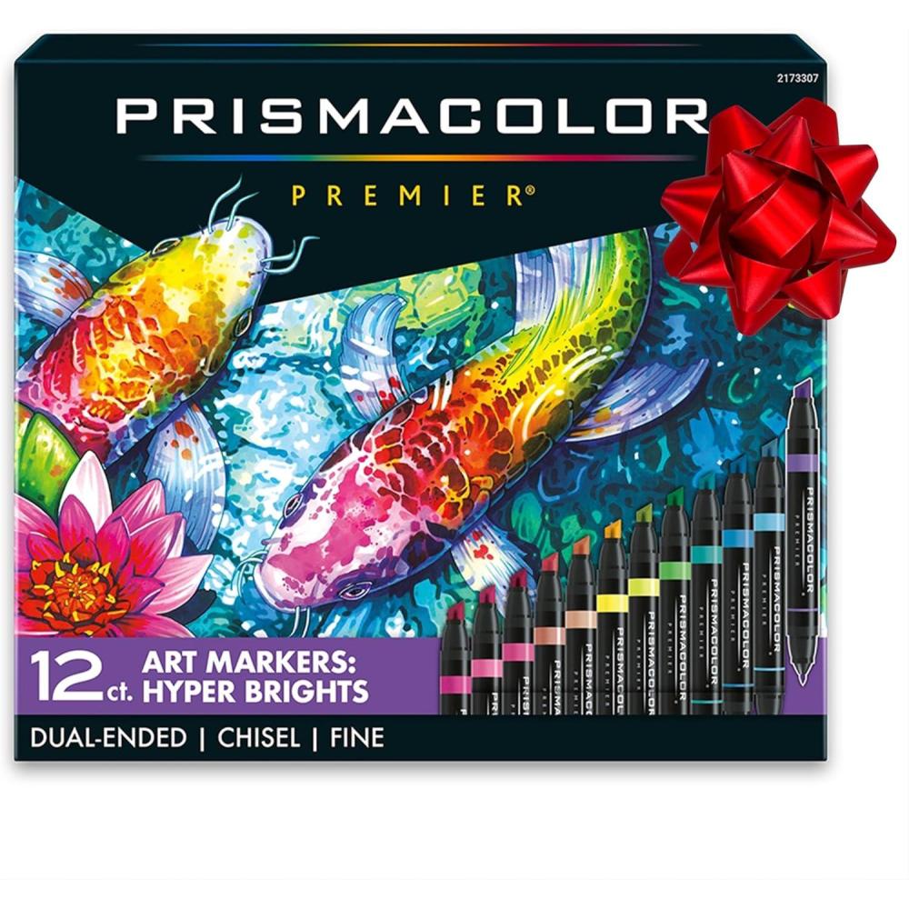 Prismacolor Premier Double-Ended Art Markers Fine And Chisel Tip Manga Colors Adult Coloring 12 Pack(Hyper Brights)