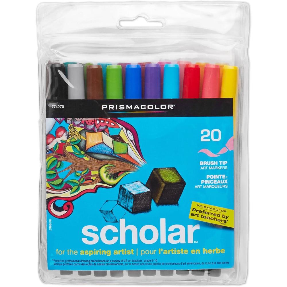 Prismacolor 1774268 Scholar Art Markers, Brush Tip, Assorted, 10-Count(20 Count (Pack of 1))