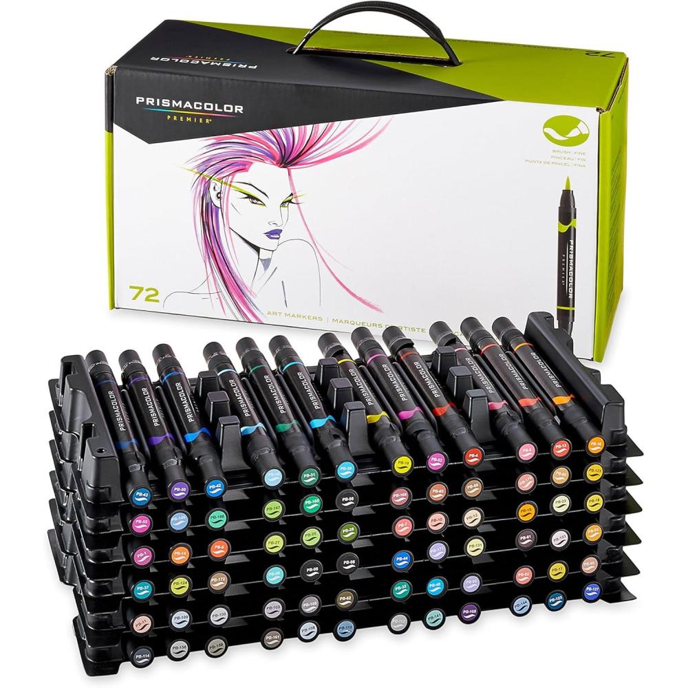 Prismacolor Premier Double-Ended Art Markers, Fine And Brush Tip, Adult Coloring, 12 Pack(72 Count Fine & Brush)