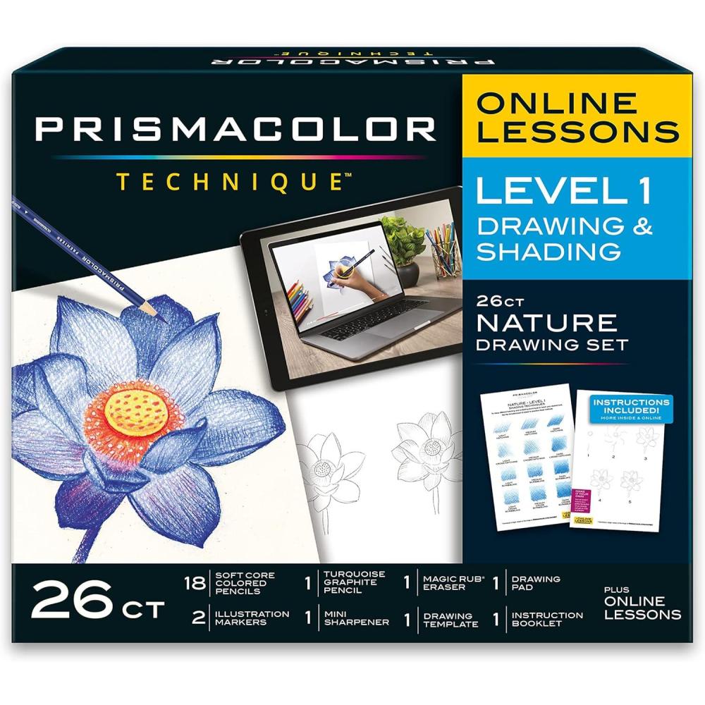 Prismacolor Technique Art Supplies and Digital Art Lessons Nature Drawing Set Level 1 Learn to Draw with Colored Pencils Graphite Pencils and More Flower Drawing 26 Count