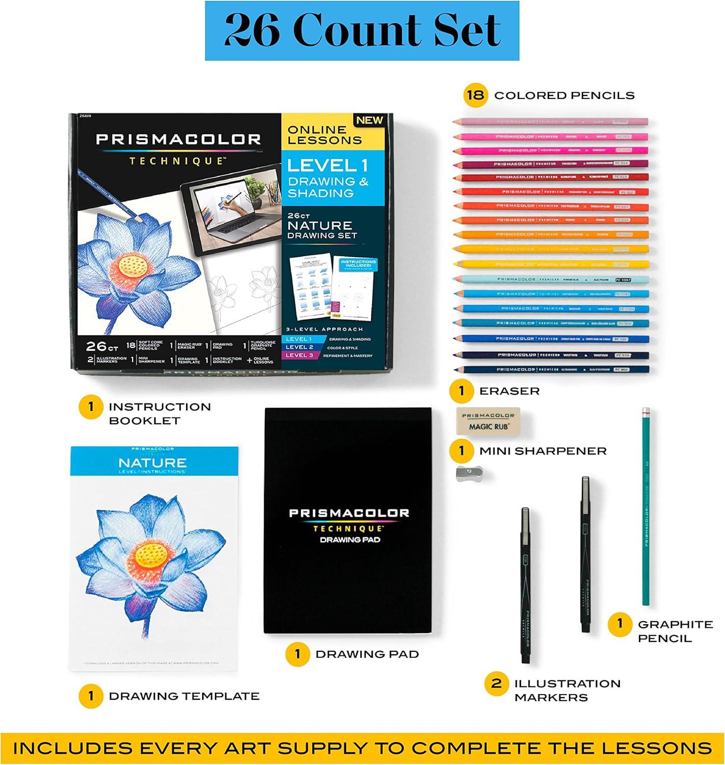 Prismacolor Technique Art Supplies and Digital Art Lessons Nature Drawing Set Level 1 Learn to Draw with Colored Pencils Graphite Pencils and More Flower Drawing 26 Count - view 4