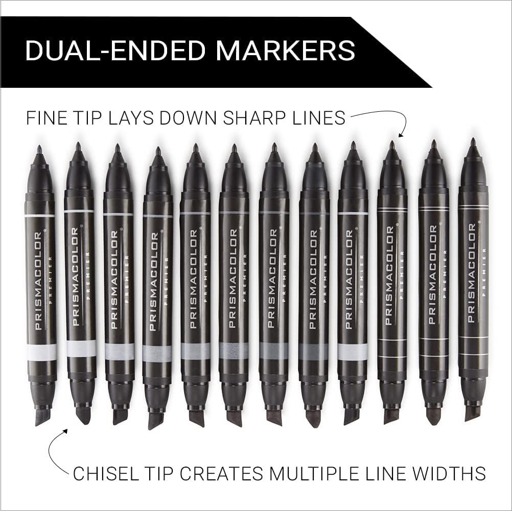 Prismacolor Premier Double-Ended Art Markers Fine And Chisel Tip Manga Colors Adult Coloring 12 Pack(Cool Grey) - view 2