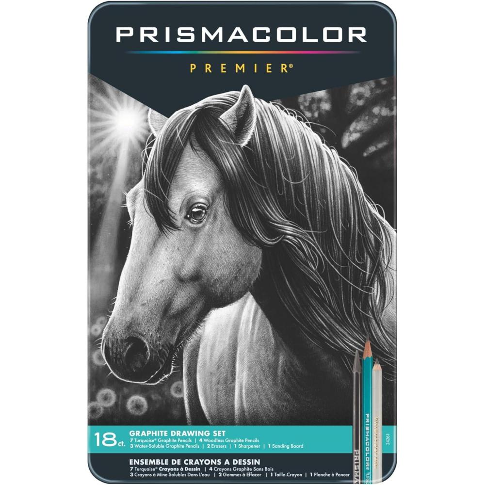 Prismacolor Premier Graphite Drawing Pencils With Erasers & Sharpeners, Adult Coloring, 18-Piece Set(Graphite Drawing Set)