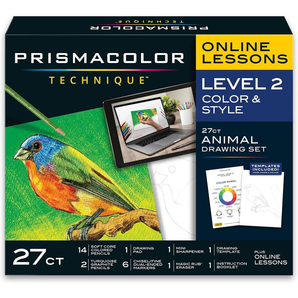 Prismacolor Technique, Art Supplies and Digital Art Lessons, Animal Drawings Set, Level 3, Includes Artist Roll Case, Dog, Cat & Pet Lesson, 28 Count(Animal Level 2)