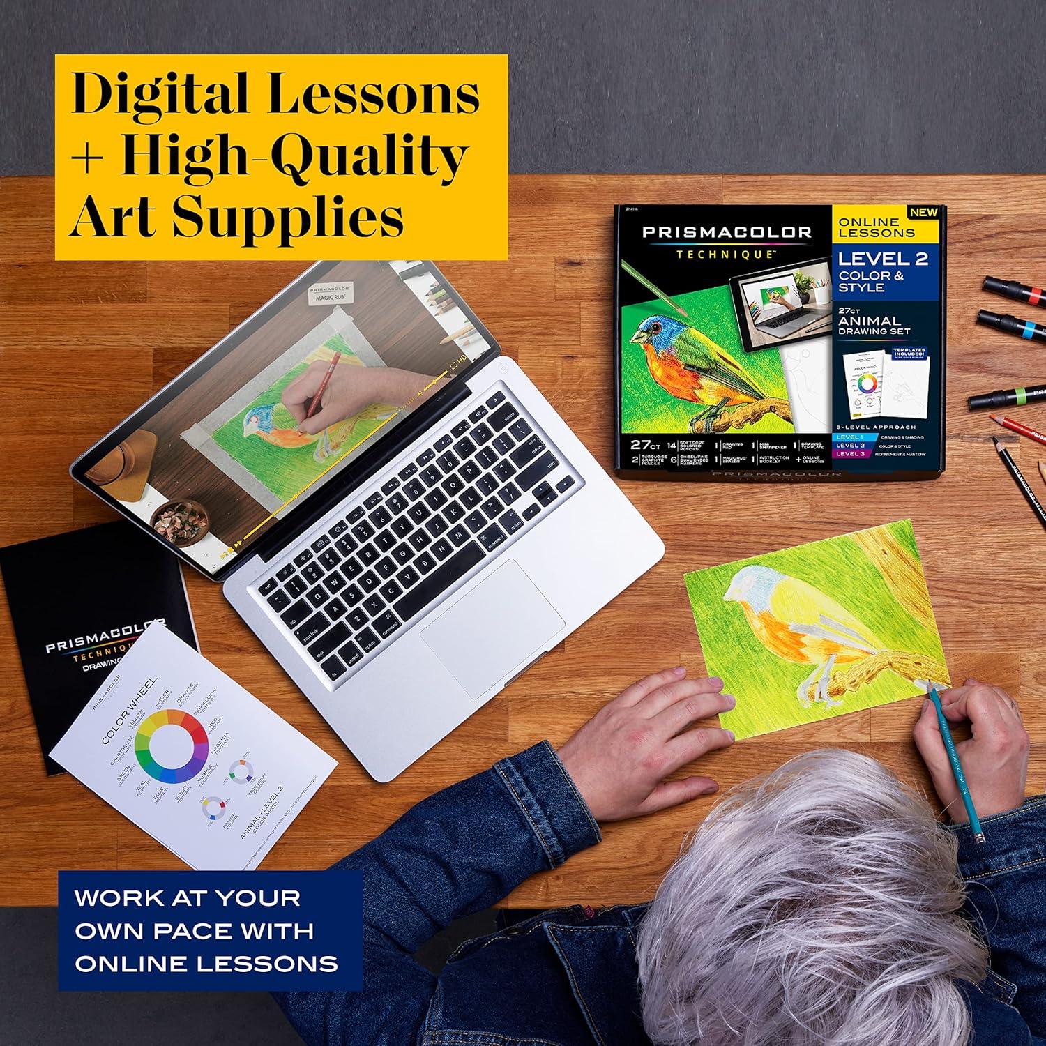 Prismacolor Technique, Art Supplies and Digital Art Lessons, Animal Drawings Set, Level 3, Includes Artist Roll Case, Dog, Cat & Pet Lesson, 28 Count(Animal Level 2) - view 2
