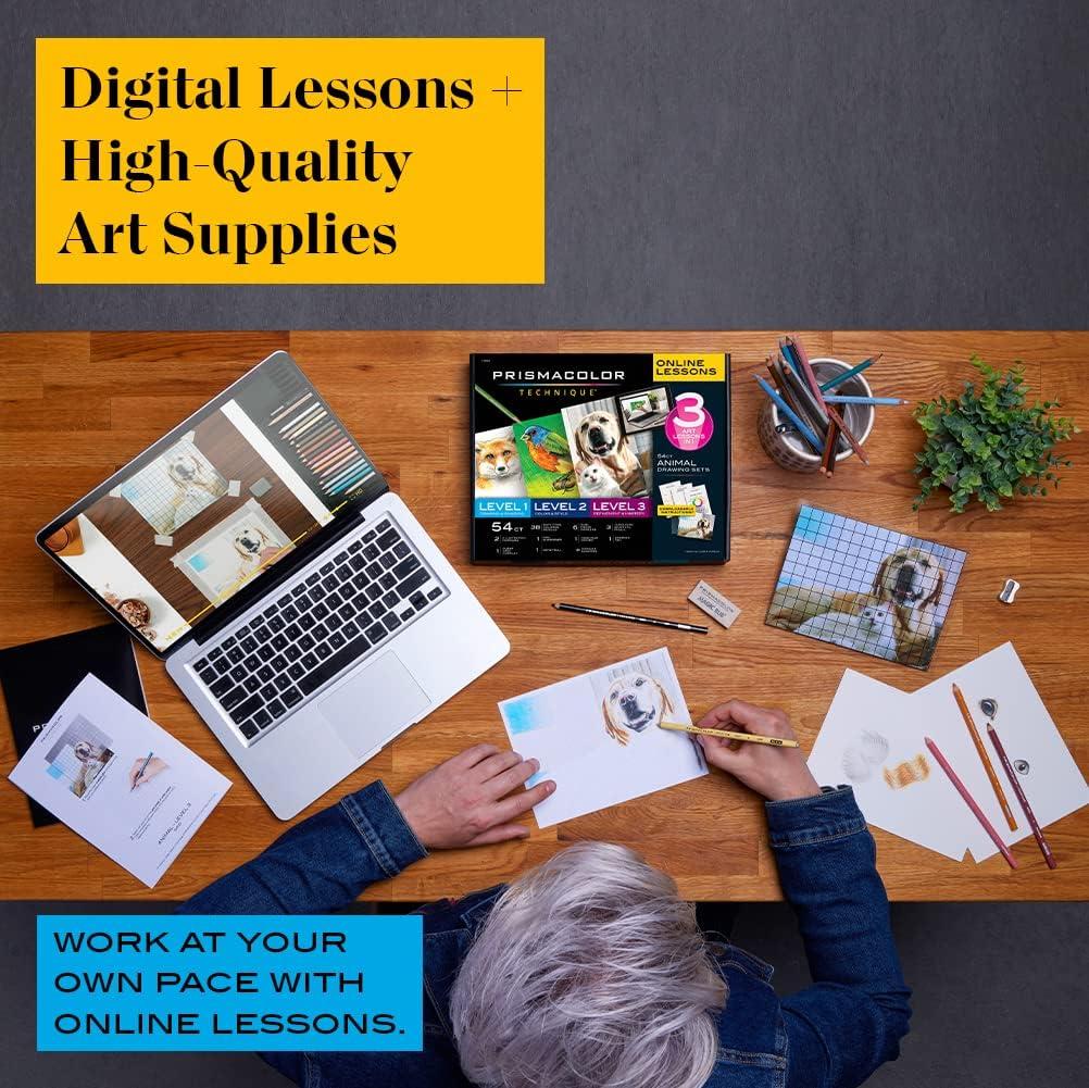 Prismacolor Technique, Art Supplies and Digital Art Lessons, Animal Drawings Set, Level 3, Includes Artist Roll Case, Dog, Cat & Pet Lesson, 28 Count(Animal Level 1-3) - view 2