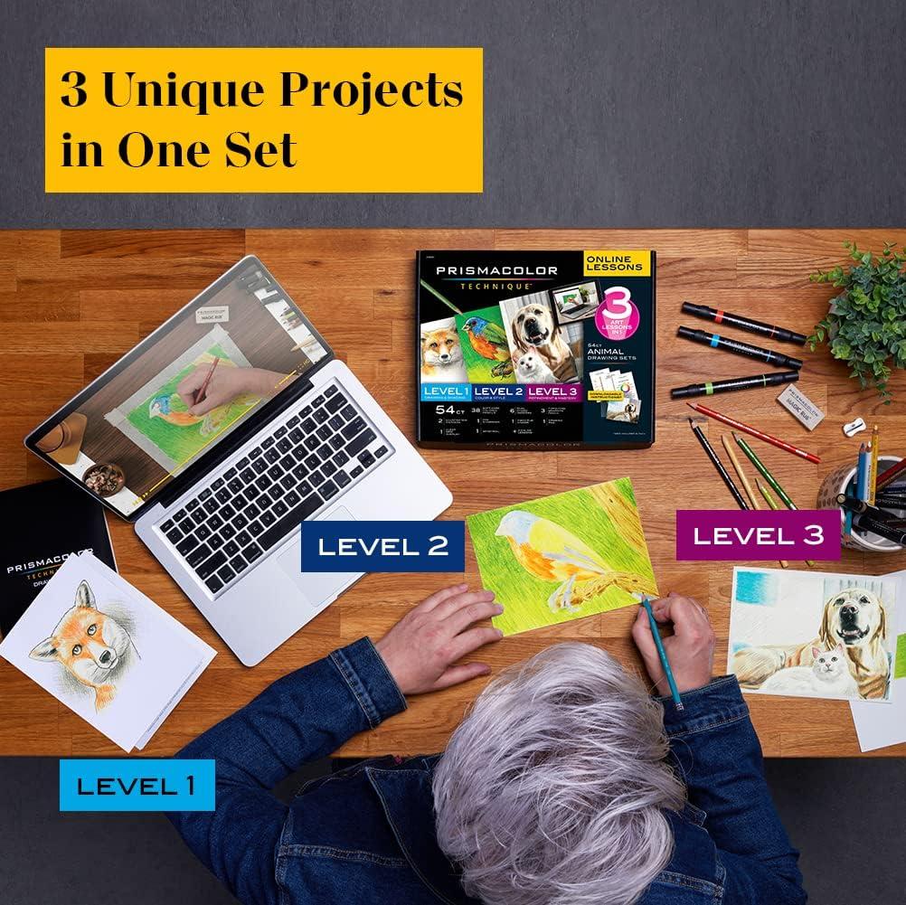 Prismacolor Technique, Art Supplies and Digital Art Lessons, Animal Drawings Set, Level 3, Includes Artist Roll Case, Dog, Cat & Pet Lesson, 28 Count(Animal Level 1-3) - view 3