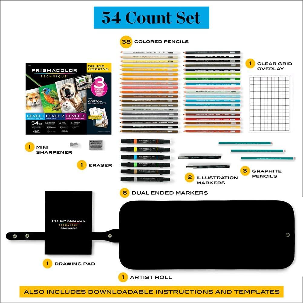Prismacolor Technique, Art Supplies and Digital Art Lessons, Animal Drawings Set, Level 3, Includes Artist Roll Case, Dog, Cat & Pet Lesson, 28 Count(Animal Level 1-3) - view 4
