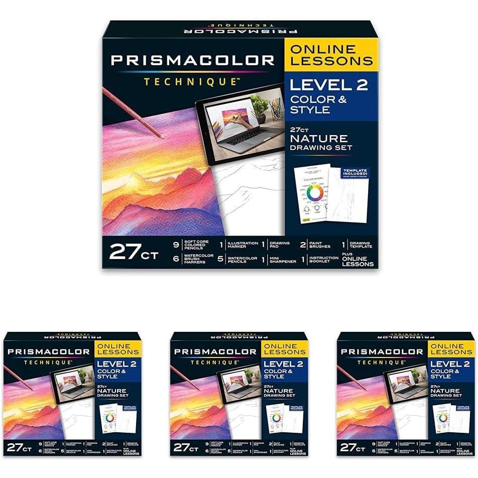 Prismacolor Technique Art Supplies and Digital Art Lessons Nature Drawing Set Level 2 Watercolor Pencils Brush Markers and More Sunset Landscape Drawing 27 Count(1 Count (Pack of 27) (Pack of 4))