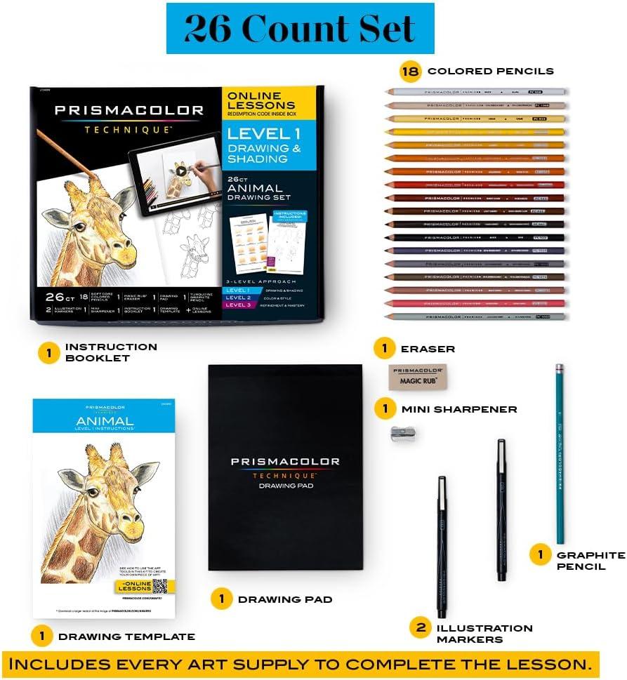 Prismacolor Technique, Art Supplies and Digital Art Lessons, Animal Drawings Set, Level 3, Includes Artist Roll Case, Dog, Cat & Pet Lesson, 28 Count(Animal Level 1) - view 4