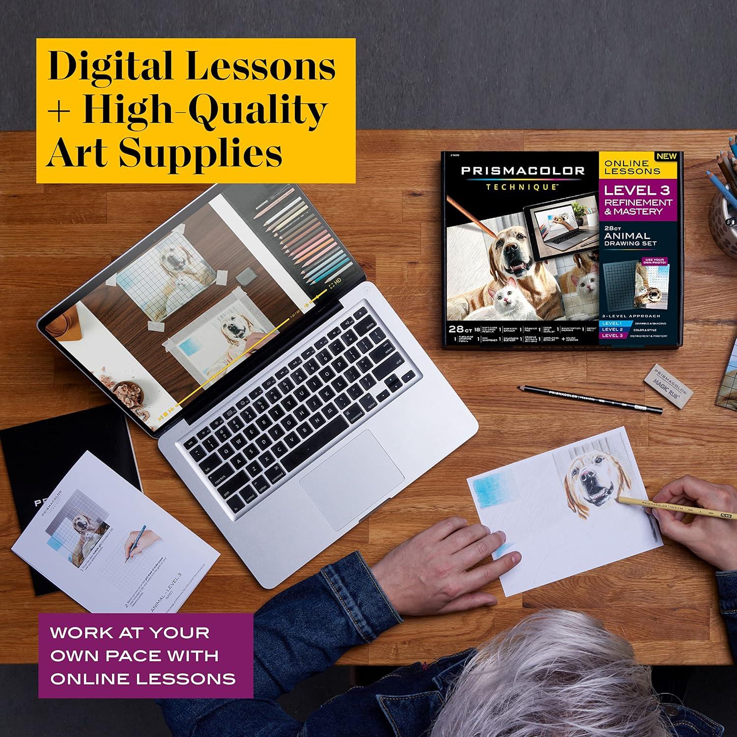 Prismacolor Technique, Art Supplies and Digital Art Lessons, Animal Drawings Set, Level 3, Includes Artist Roll Case, Dog, Cat & Pet Lesson, 28 Count(Animal Level 3) - view 2