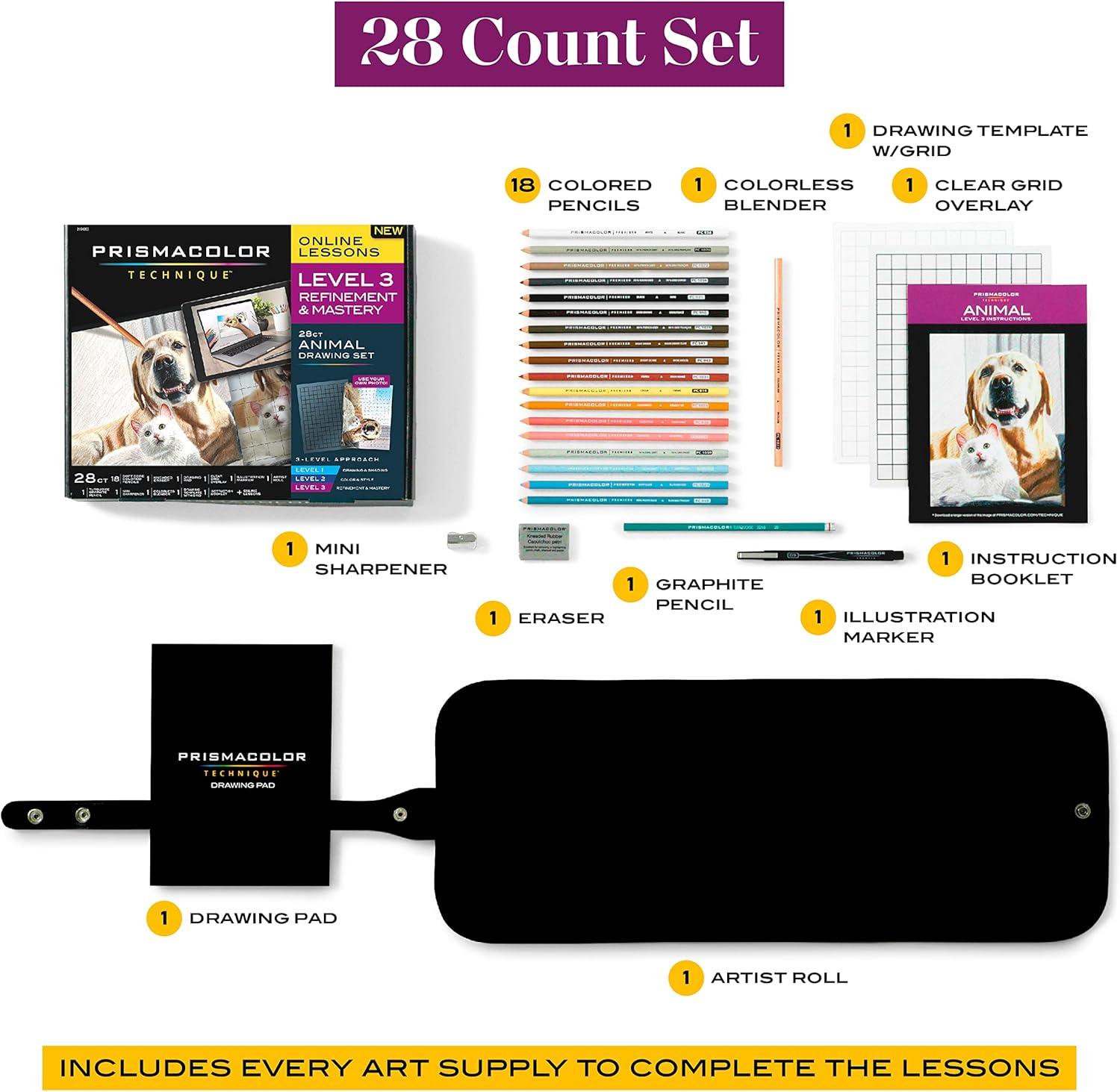 Prismacolor Technique, Art Supplies and Digital Art Lessons, Animal Drawings Set, Level 3, Includes Artist Roll Case, Dog, Cat & Pet Lesson, 28 Count(Animal Level 3) - view 4
