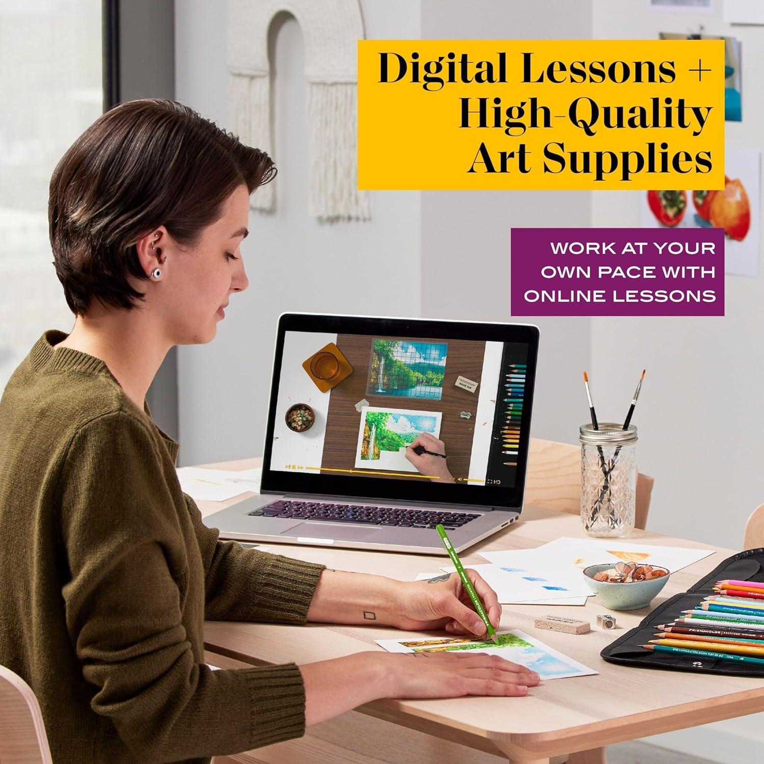 Prismacolor Technique, Art Supplies and Digital Art Lessons, Nature Drawing Set, Level 3, Learn to Draw with Colored Pencils, and More, Includes Artist Roll Case, Waterfall Landscape Drawing, 28 Count - view 2