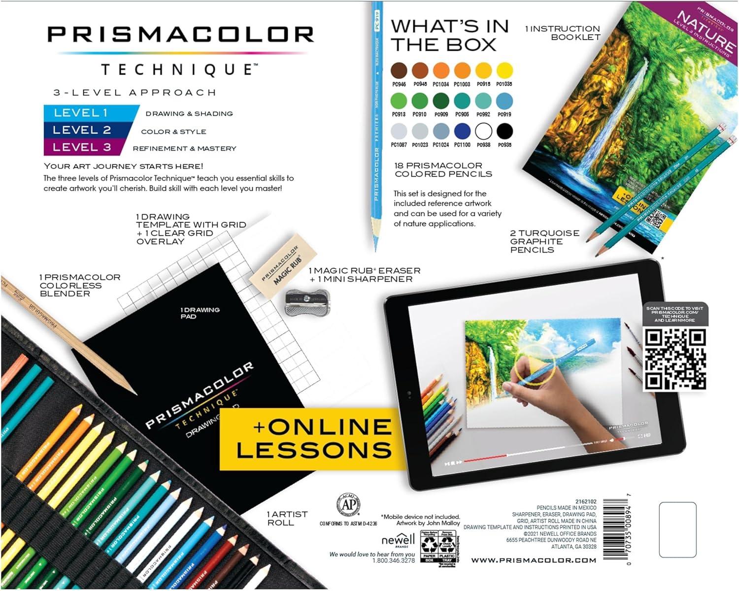 Prismacolor Technique, Art Supplies and Digital Art Lessons, Nature Drawing Set, Level 3, Learn to Draw with Colored Pencils, and More, Includes Artist Roll Case, Waterfall Landscape Drawing, 28 Count - view 6