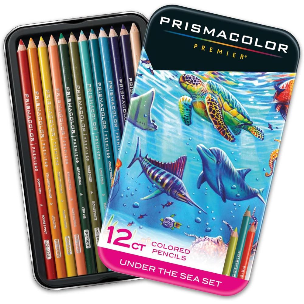 Prismacolor Technique Animal Drawing Set, Includes Colored Pencils and Step-by-Step Drawing Tutorials, Assorted Colors, 12 Count(Under the Sea)