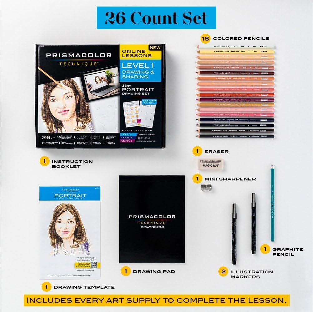 Prismacolor Technique, Portrait Drawing Set, Level 1, Art Supplies & Digital Art Lessons, 26 Count, Perfect for Beginner Artists and Professionals - view 4